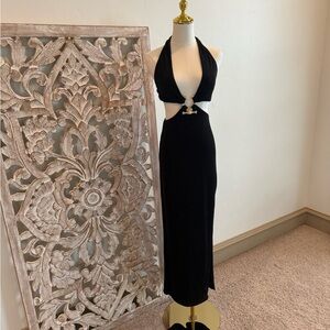 Sultry Black Cutout Halter Dress w/ High Slit – Glam & Bold